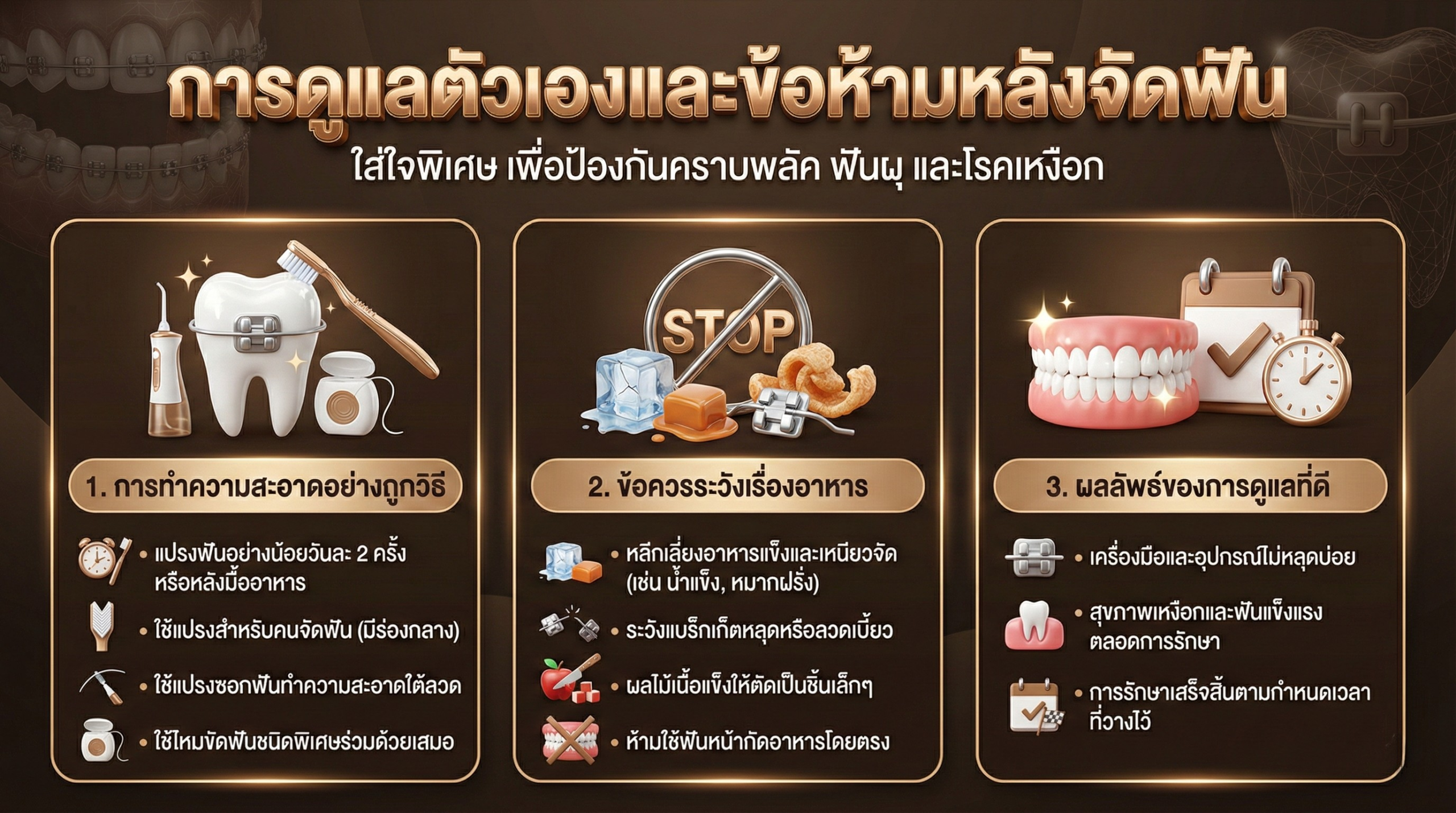 การดูแลและข้อห้ามหลังการจัดฟัน