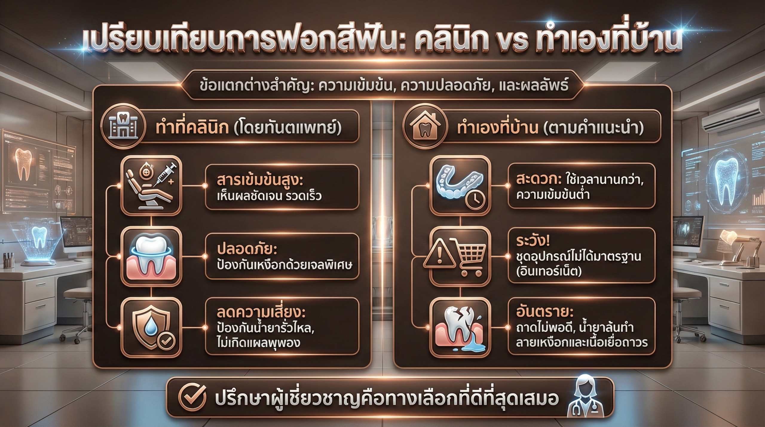 ฟอกสีฟันที่คลินิก VS ทำเองที่บ้าน เลือกแบบไหนดี